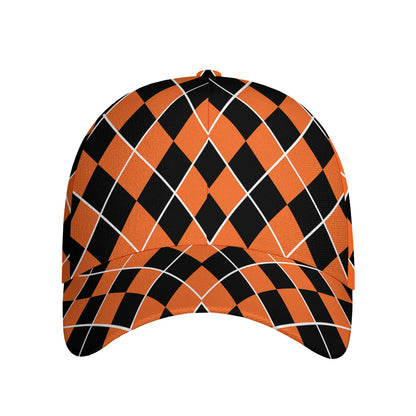 Orange And Black Halloween Argyle Print Baseball Cap