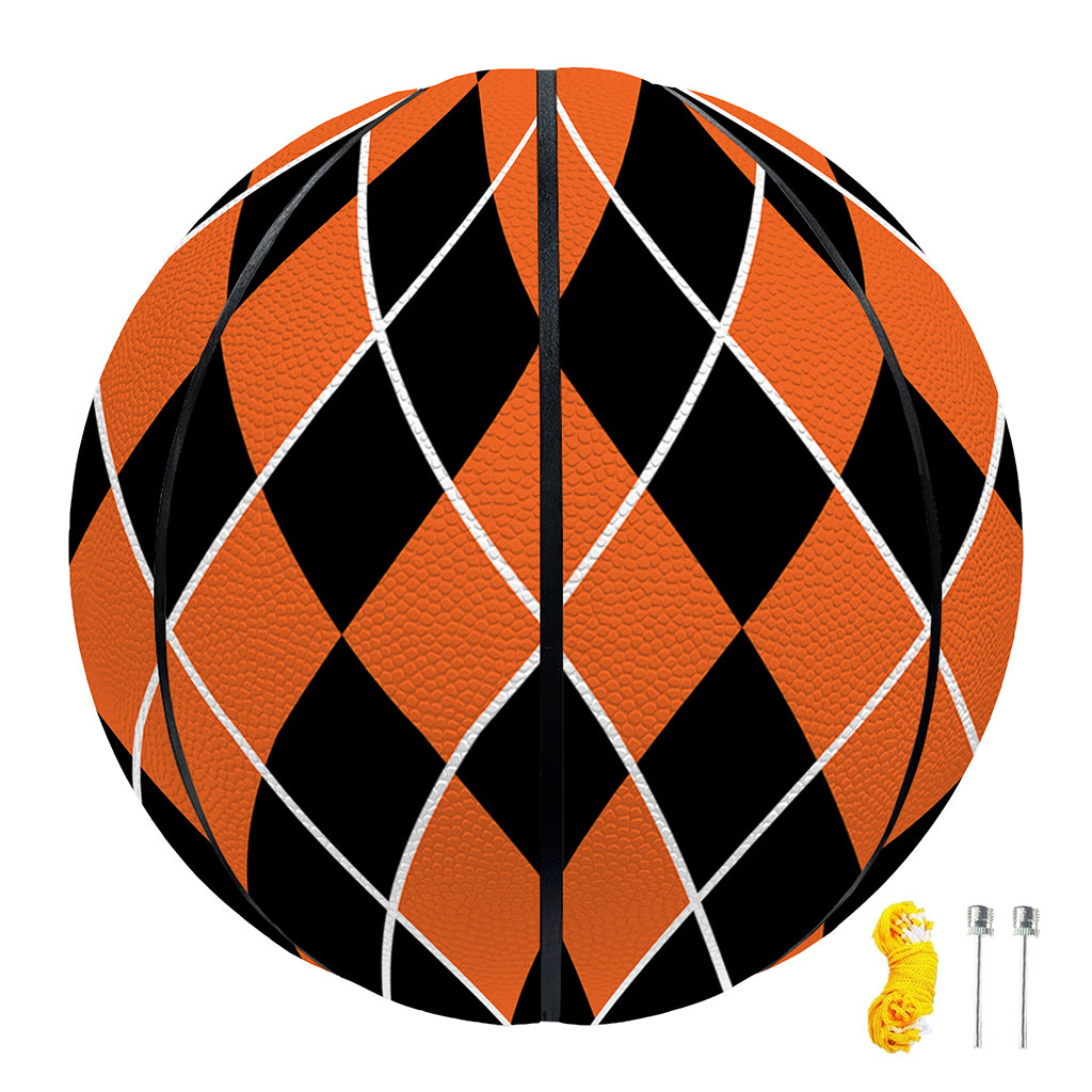Orange And Black Halloween Argyle Print Basketball