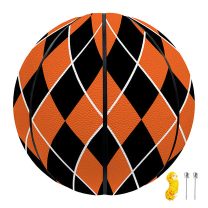 Orange And Black Halloween Argyle Print Basketball