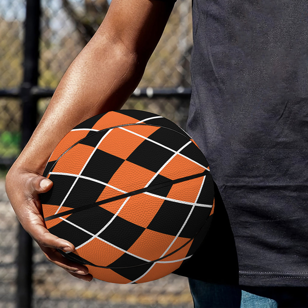 Orange And Black Halloween Argyle Print Basketball