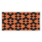 Orange And Black Halloween Argyle Print Beach Towel