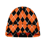 Orange And Black Halloween Argyle Print Beanie