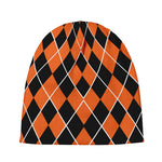 Orange And Black Halloween Argyle Print Beanie
