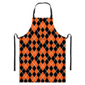 Orange And Black Halloween Argyle Print Bib Apron With Pocket
