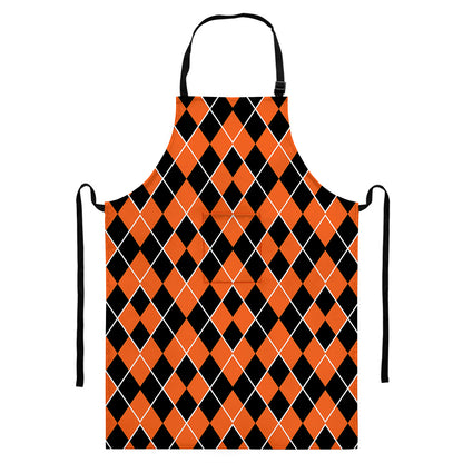 Orange And Black Halloween Argyle Print Bib Apron With Pocket