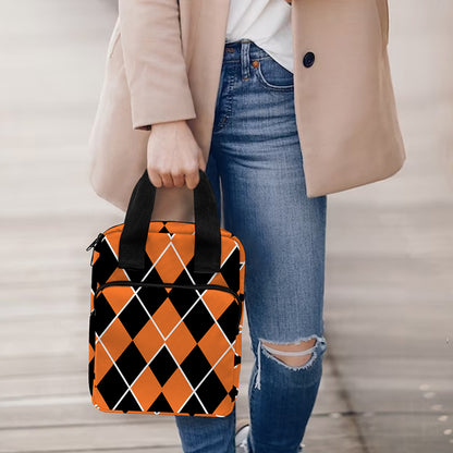 Orange And Black Halloween Argyle Print Bible Tote Bag