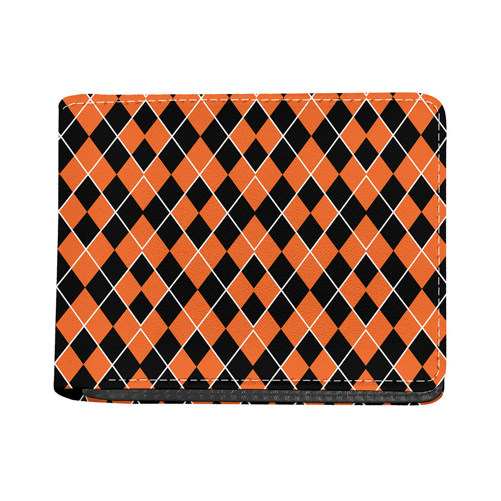 Orange And Black Halloween Argyle Print Bifold Wallet