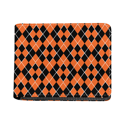 Orange And Black Halloween Argyle Print Bifold Wallet