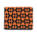 Orange And Black Halloween Argyle Print Bifold Wallet