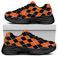 Orange And Black Halloween Argyle Print Black Chunky Shoes