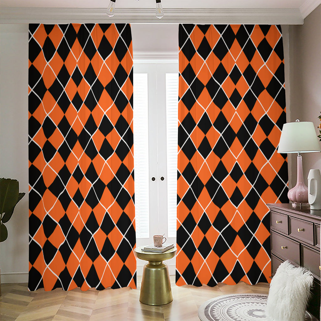 Orange And Black Halloween Argyle Print Blackout Pencil Pleat Curtains