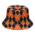 Orange And Black Halloween Argyle Print Bucket Hat