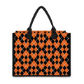 Orange And Black Halloween Argyle Print Canvas Tote Bag