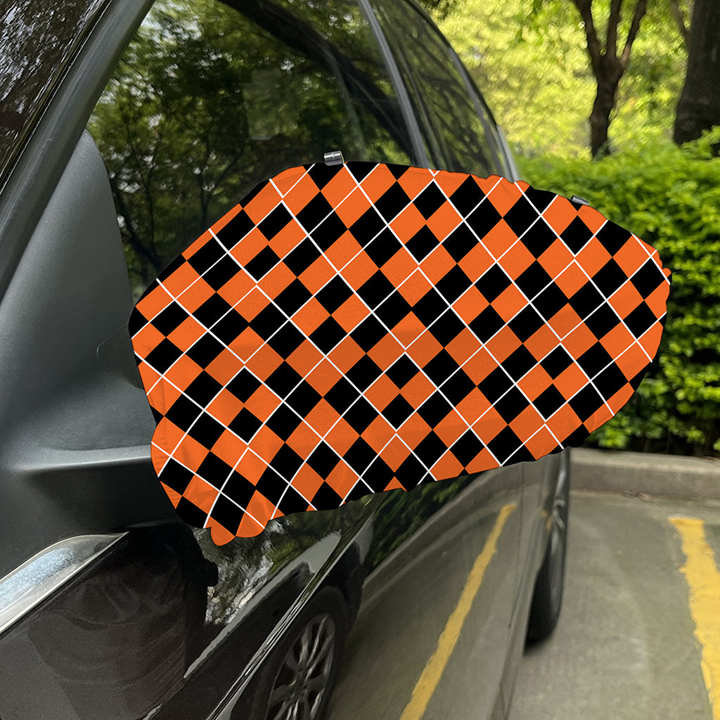 Orange And Black Halloween Argyle Print Car Side Mirror Covers