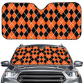 Orange And Black Halloween Argyle Print Car Windshield Sun Shade