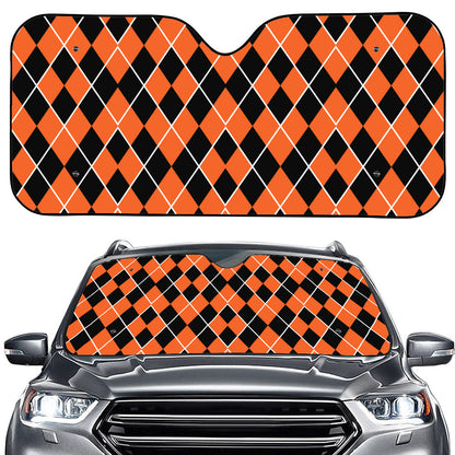 Orange And Black Halloween Argyle Print Car Windshield Sun Shade