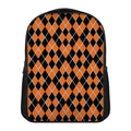 Orange And Black Halloween Argyle Print Casual Backpack