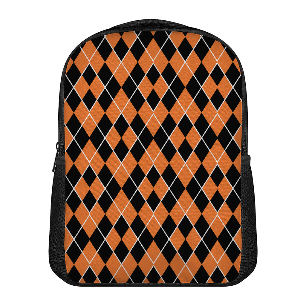 Orange And Black Halloween Argyle Print Casual Backpack