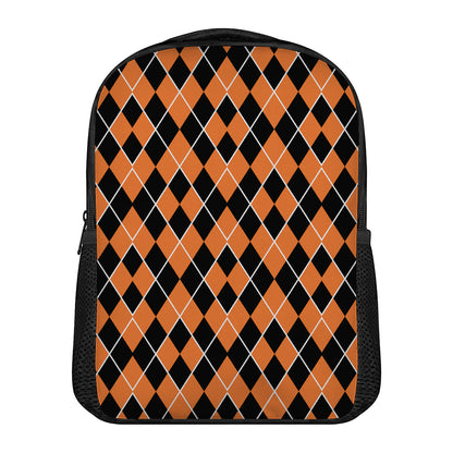 Orange And Black Halloween Argyle Print Casual Backpack