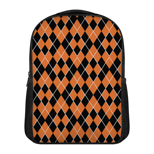 Orange And Black Halloween Argyle Print Casual Backpack