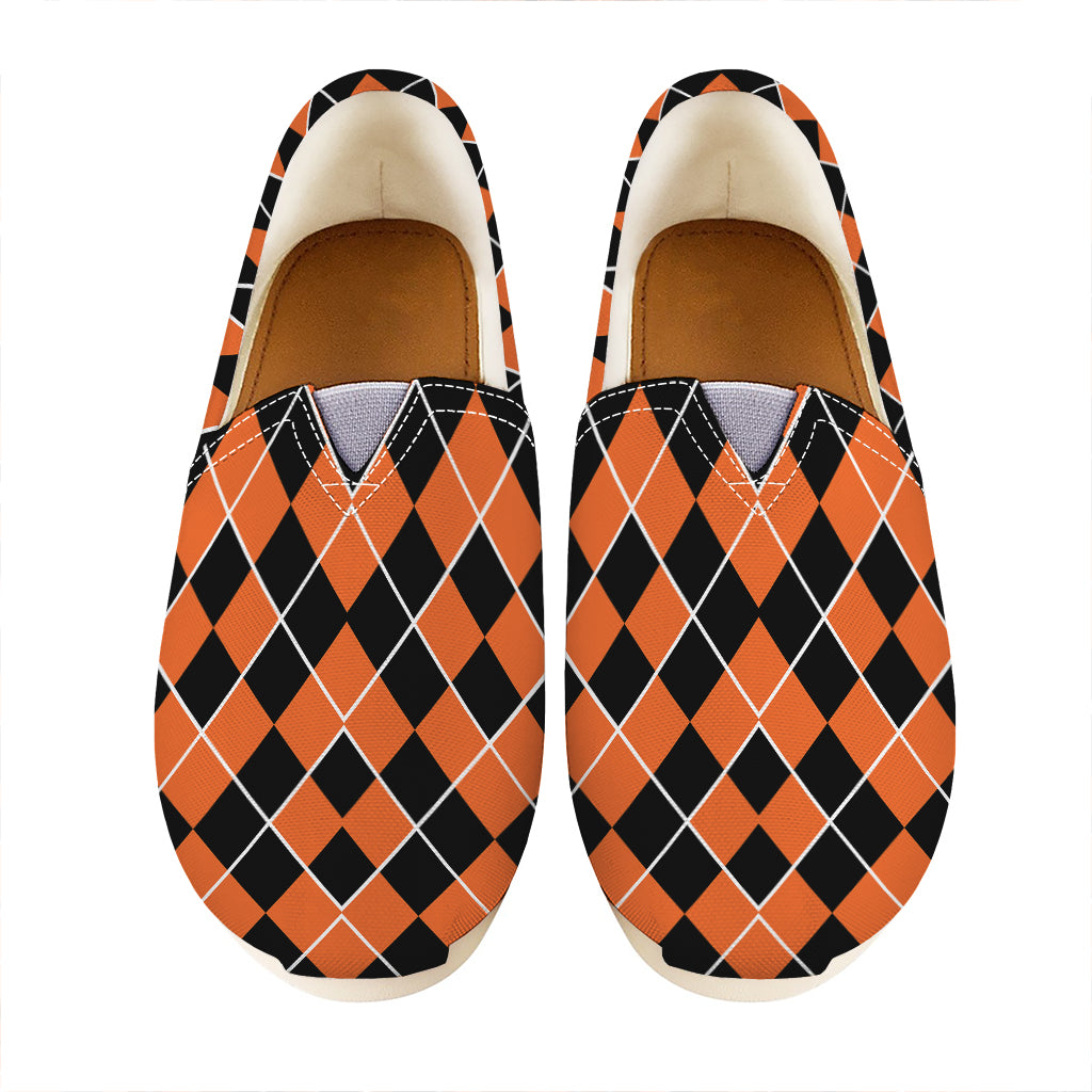 Orange And Black Halloween Argyle Print Casual Shoes