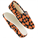 Orange And Black Halloween Argyle Print Casual Shoes