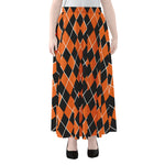 Orange And Black Halloween Argyle Print Chiffon Maxi Skirt