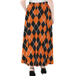 Orange And Black Halloween Argyle Print Chiffon Maxi Skirt