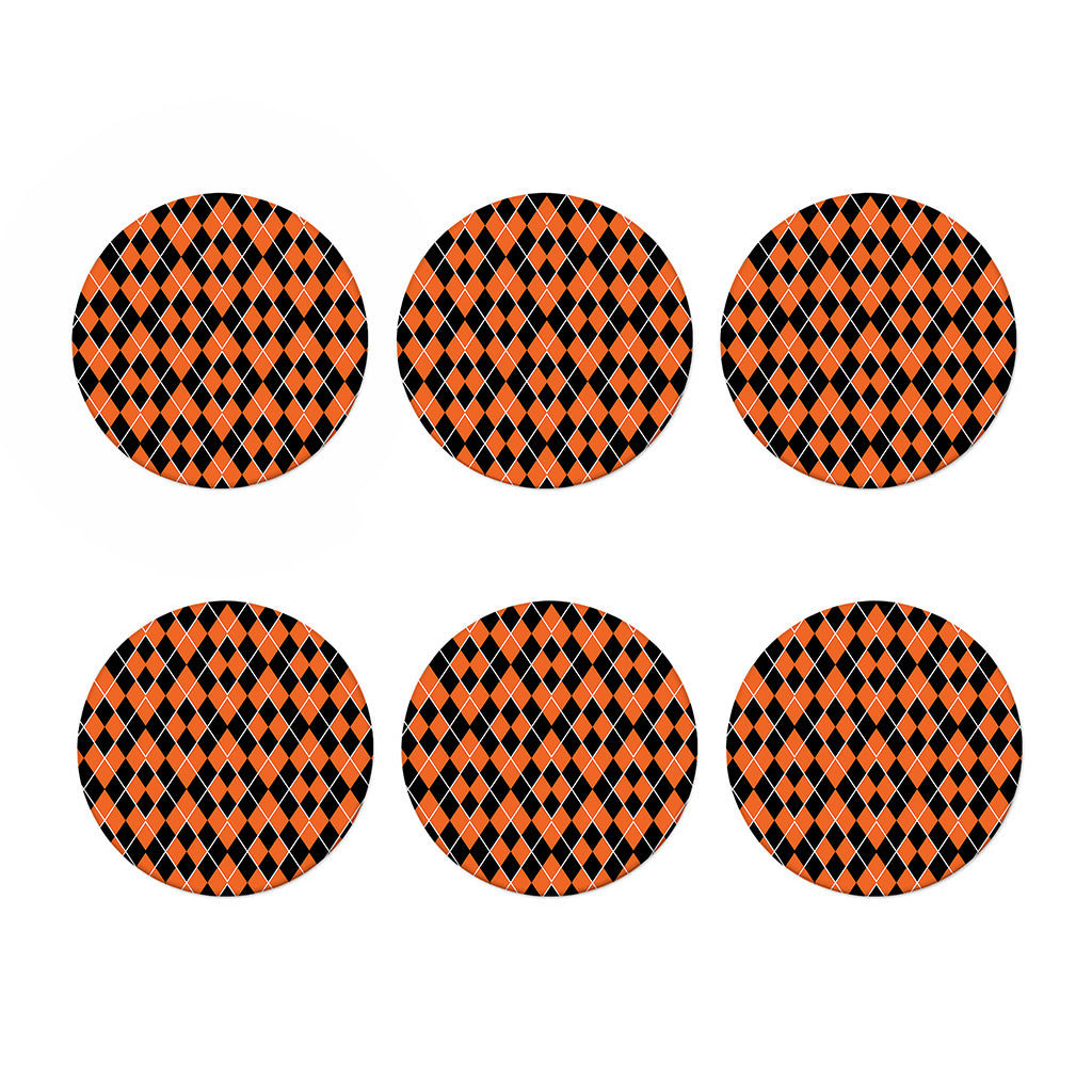 Orange And Black Halloween Argyle Print Coaster Set
