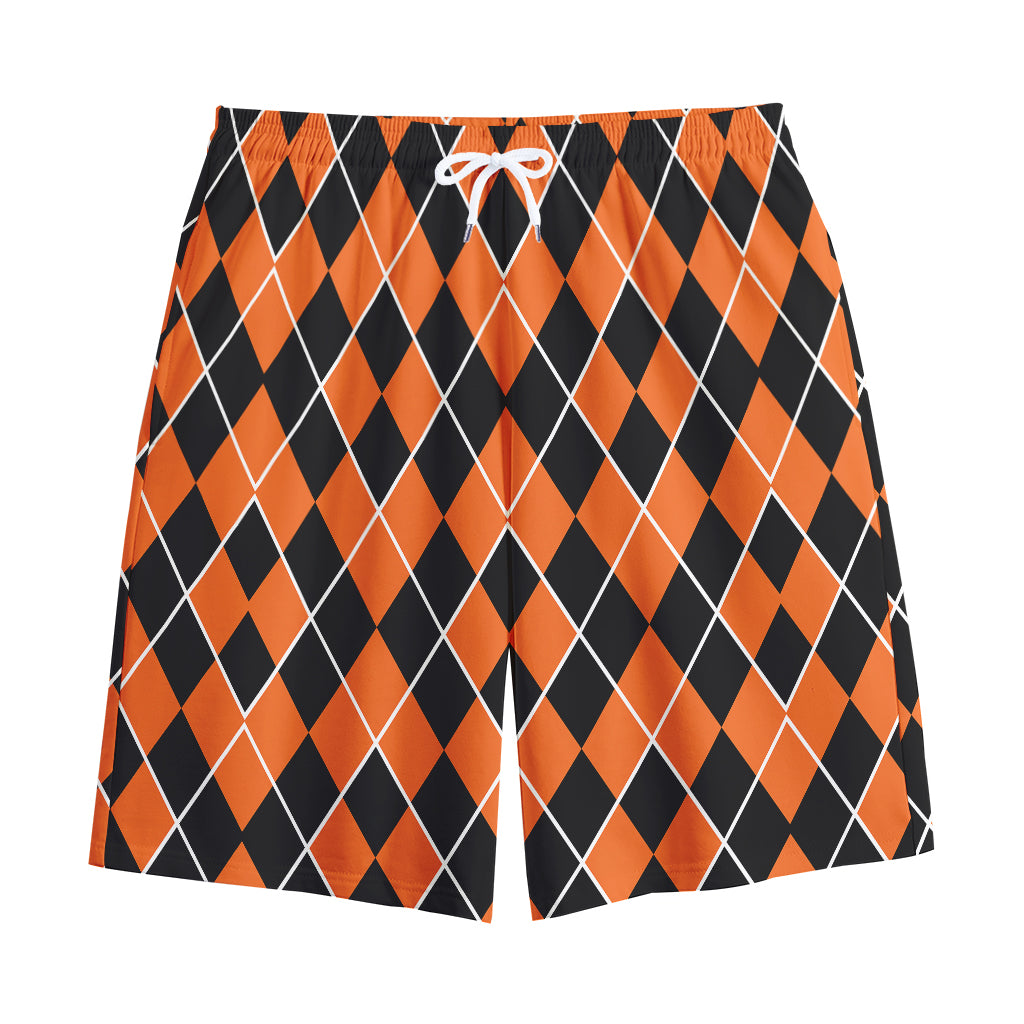 Orange And Black Halloween Argyle Print Cotton Shorts