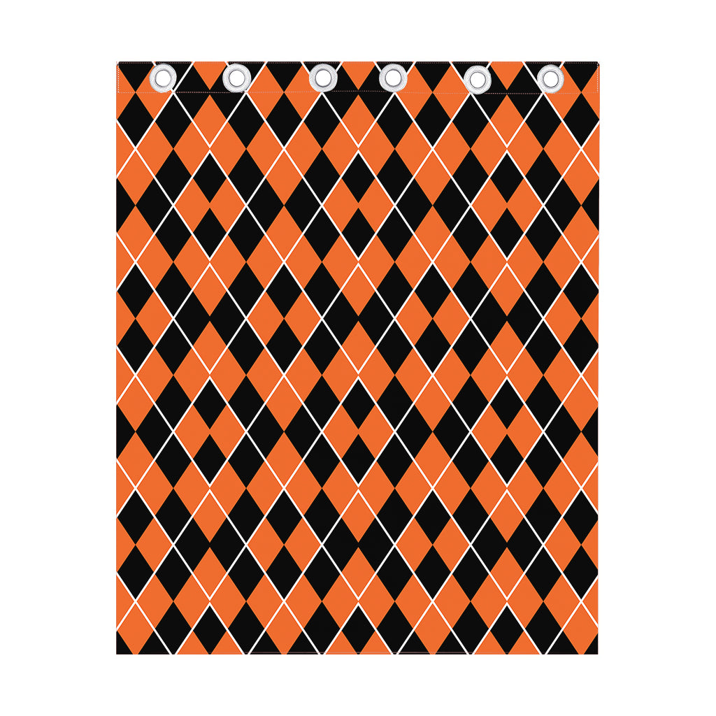 Orange And Black Halloween Argyle Print Curtain