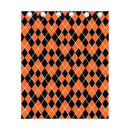 Orange And Black Halloween Argyle Print Curtain