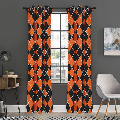 Orange And Black Halloween Argyle Print Curtain