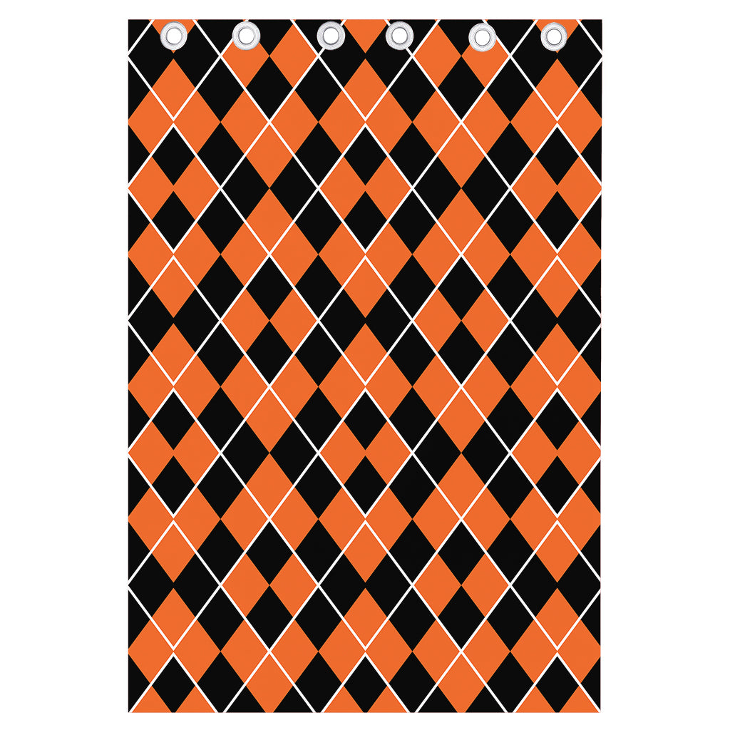 Orange And Black Halloween Argyle Print Curtain