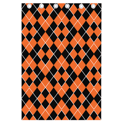 Orange And Black Halloween Argyle Print Curtain