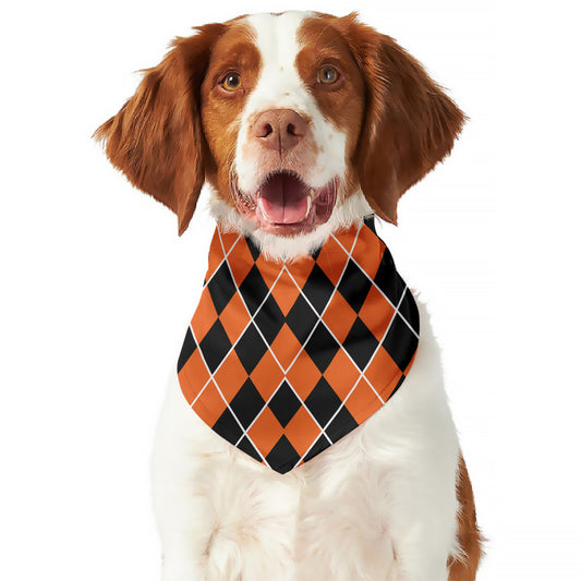 Orange And Black Halloween Argyle Print Dog Bandana