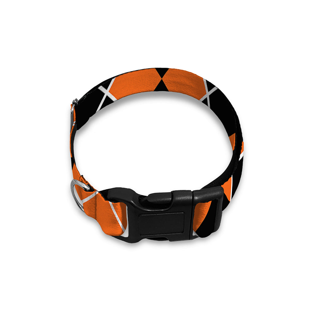 Orange And Black Halloween Argyle Print Dog Collar