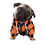 Orange And Black Halloween Argyle Print Dog Zip Up Hoodie