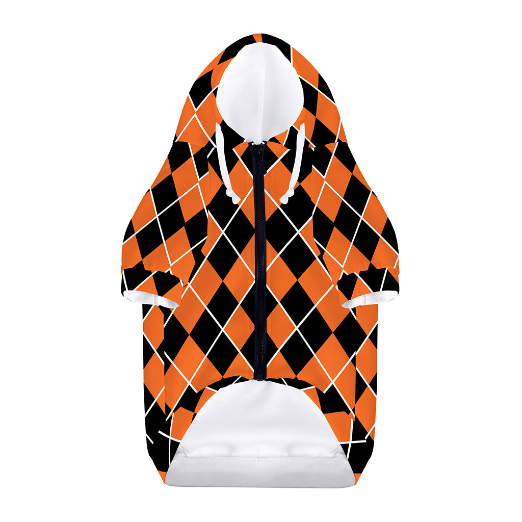 Orange And Black Halloween Argyle Print Dog Zip Up Hoodie