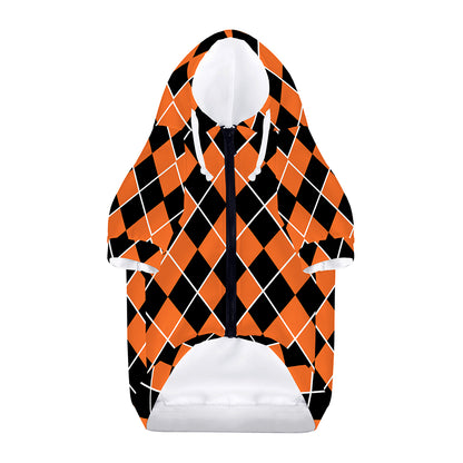Orange And Black Halloween Argyle Print Dog Zip Up Hoodie