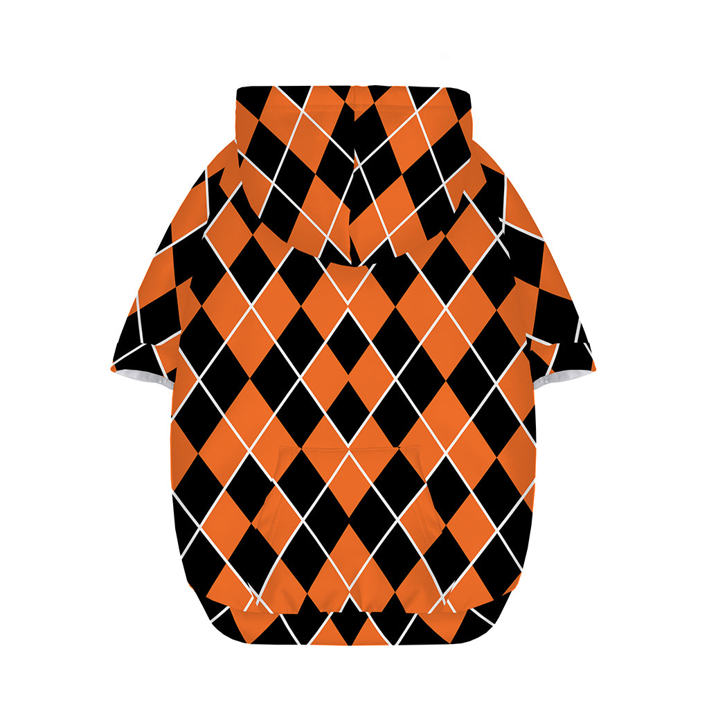 Orange And Black Halloween Argyle Print Dog Zip Up Hoodie