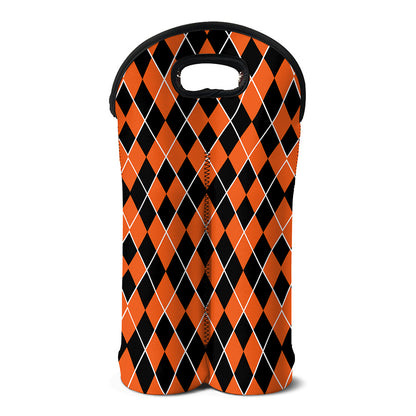 Orange And Black Halloween Argyle Print Double Neoprene Wine Tote