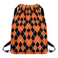 Orange And Black Halloween Argyle Print Drawstring Backpack