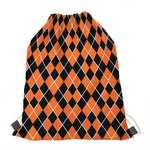 Orange And Black Halloween Argyle Print Drawstring Bag