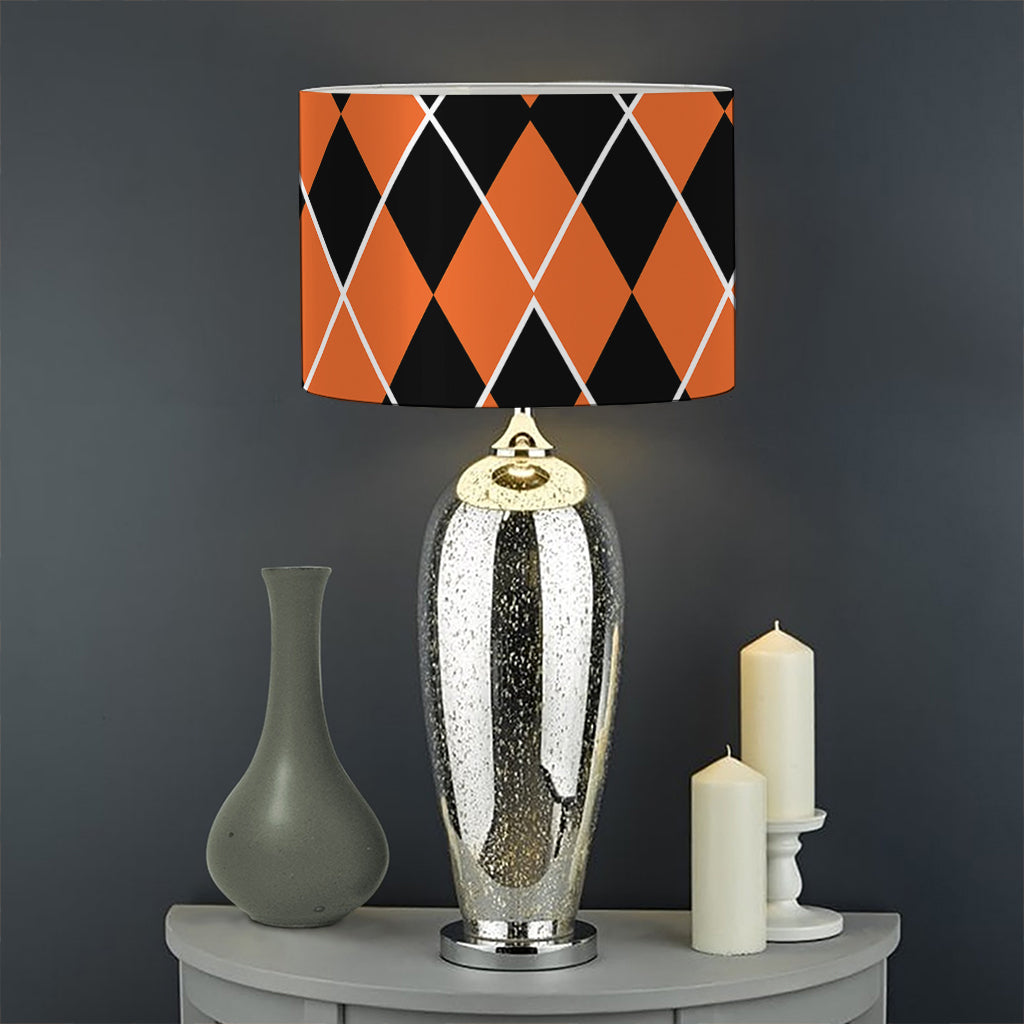 Orange And Black Halloween Argyle Print Drum Lamp Shade