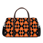 Orange And Black Halloween Argyle Print Duffle Bag