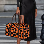 Orange And Black Halloween Argyle Print Duffle Bag