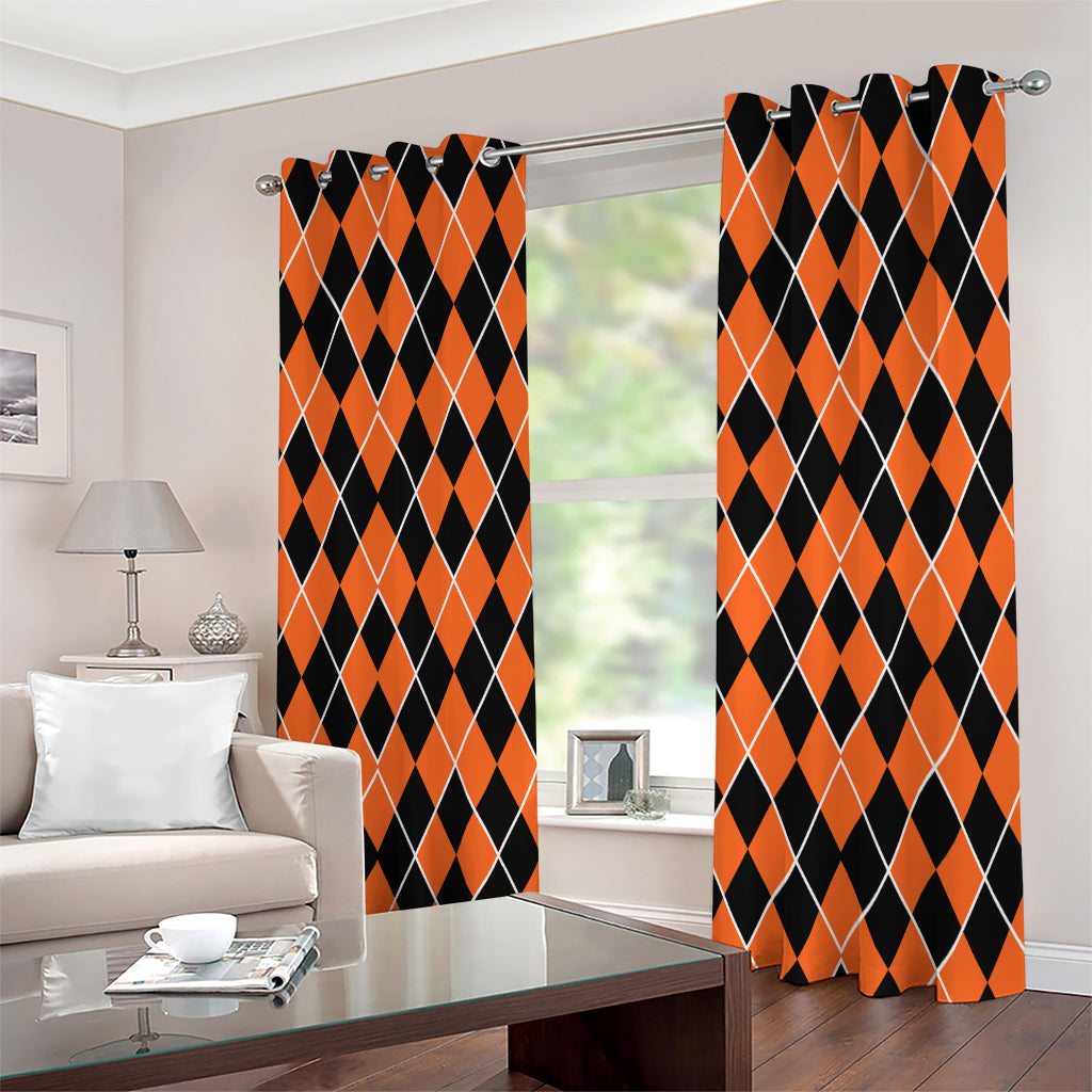 Orange And Black Halloween Argyle Print Extra Wide Grommet Curtains