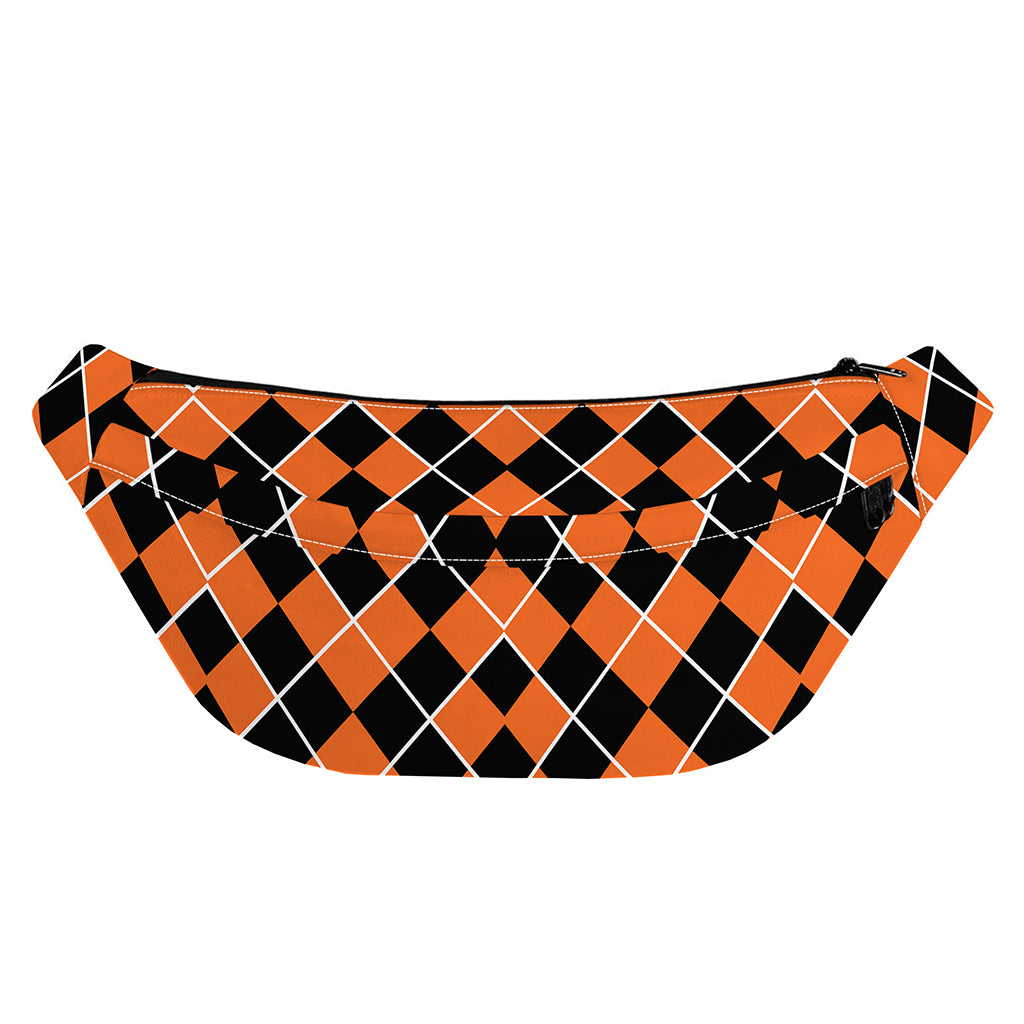 Orange And Black Halloween Argyle Print Fanny Pack