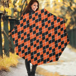 Orange And Black Halloween Argyle Print Foldable Umbrella